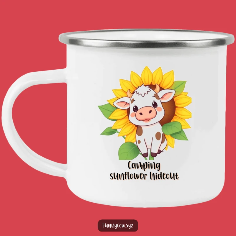 Funny Curious Cow Sunflower Camping Mug - Sip and Peek Outdoors!