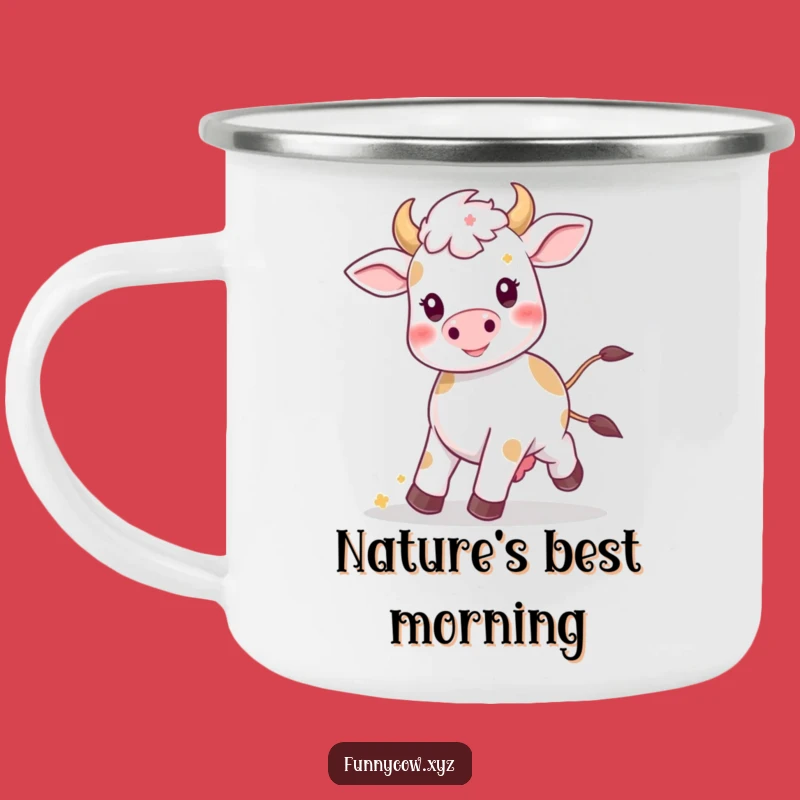 Funny Kawaii Cow Prancing Camping Mug: Outdoor Joy, Perfect Funny Gift