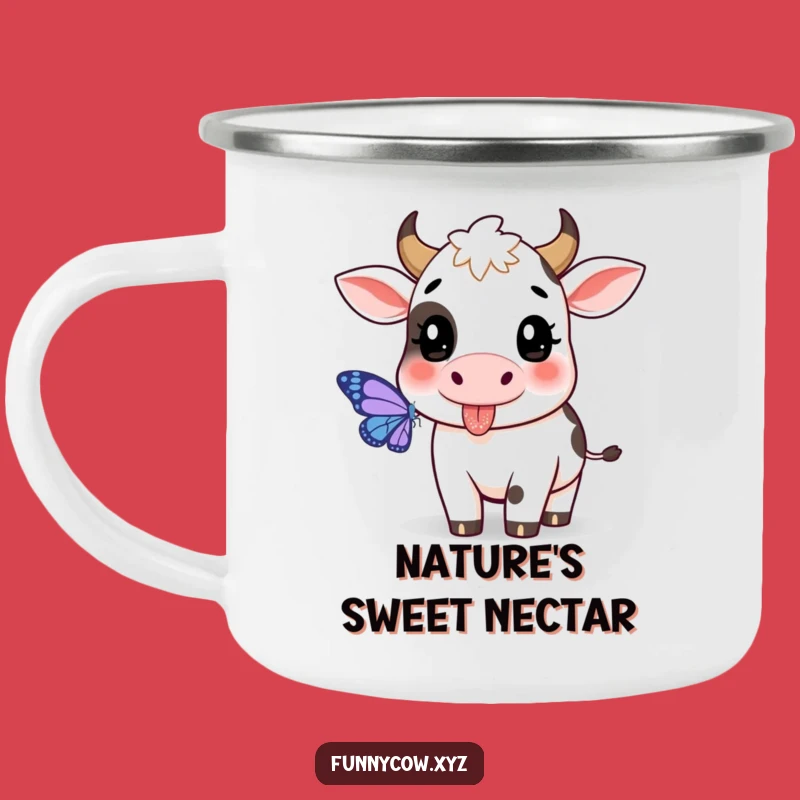 Funny Playful Cow Camping Mug: Outdoor Chase Fun, Perfect Funny Gift