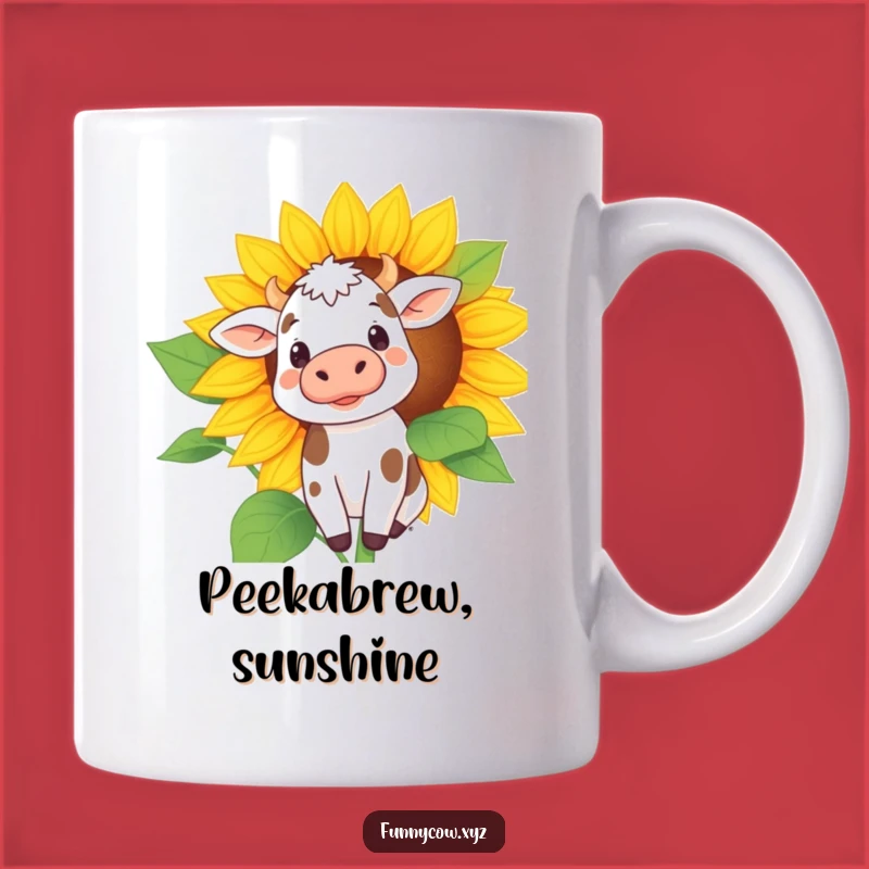 Funny Curious Cow Sunflower Mug - Adorable Peeking Spotty Cow Gift!