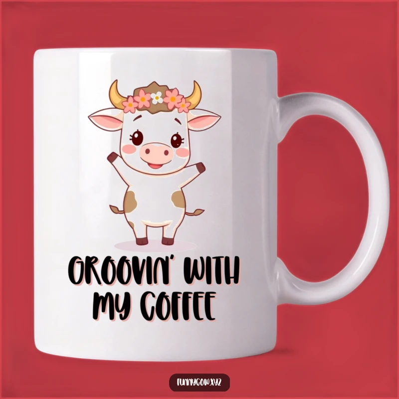 Funny Dancing Cow Flower Crown Mug - Happy Two-Step Gift!