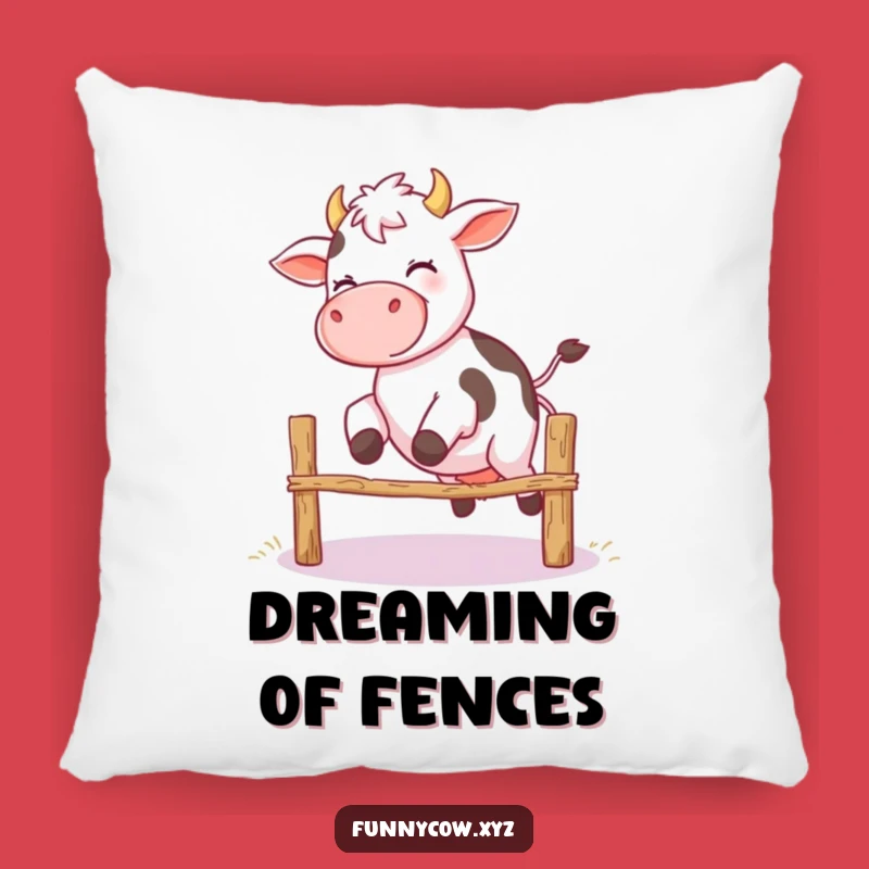 Funny Giggling Cow Fence Jump Pillow - Comfy Humor for Your Couch