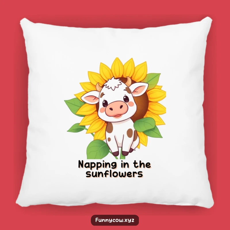 Funny Curious Cow Sunflower Pillow - Cozy Mystery and Humor
