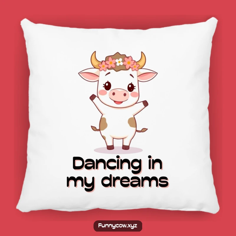 Funny Dancing Cow Flower Crown Pillow - Cozy Dance Vibes