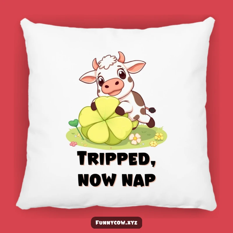Funny Surprised Cow Pillow: Cozy Clover Mishap Companion, Perfect Funny Gift