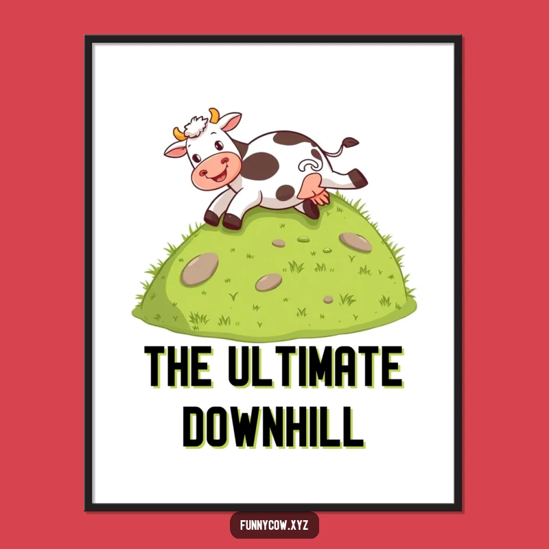 Joyful Cow Slide Funny Digital Art Print - Farm Animal Gift