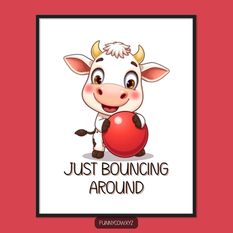 Funny Cow Bouncing Ball Digital Print - Instant Cheerful Wall Art