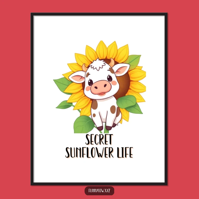 Funny Curious Cow Sunflower Digital Print - Instant Whimsical Art