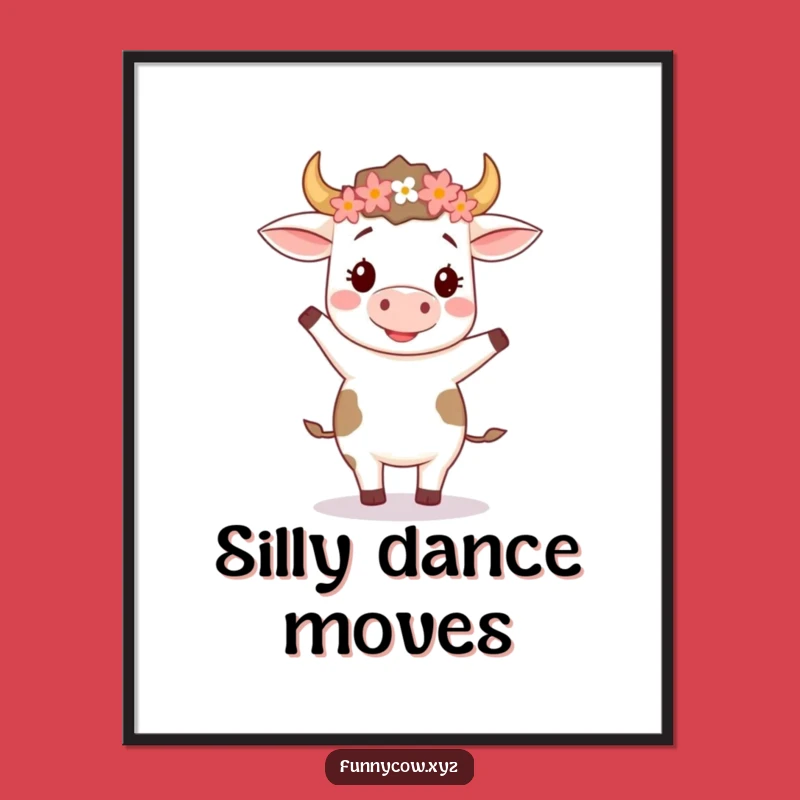 Funny Dancing Cow Flower Crown Digital Print - Instant Joyful Art