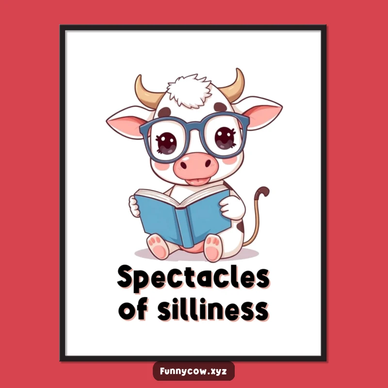 Funny Bookworm Cow Digital Art: Instant Literary Decor, Perfect Funny Gift