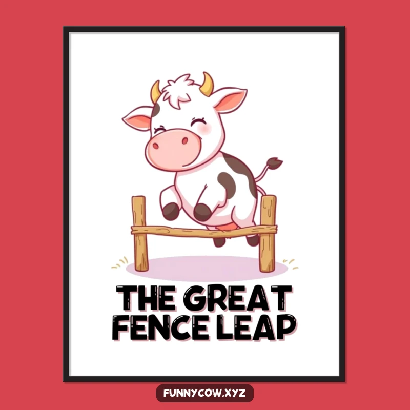 Funny Giggling Cow Fence Jump Digital Print - Instant Hilarious Art