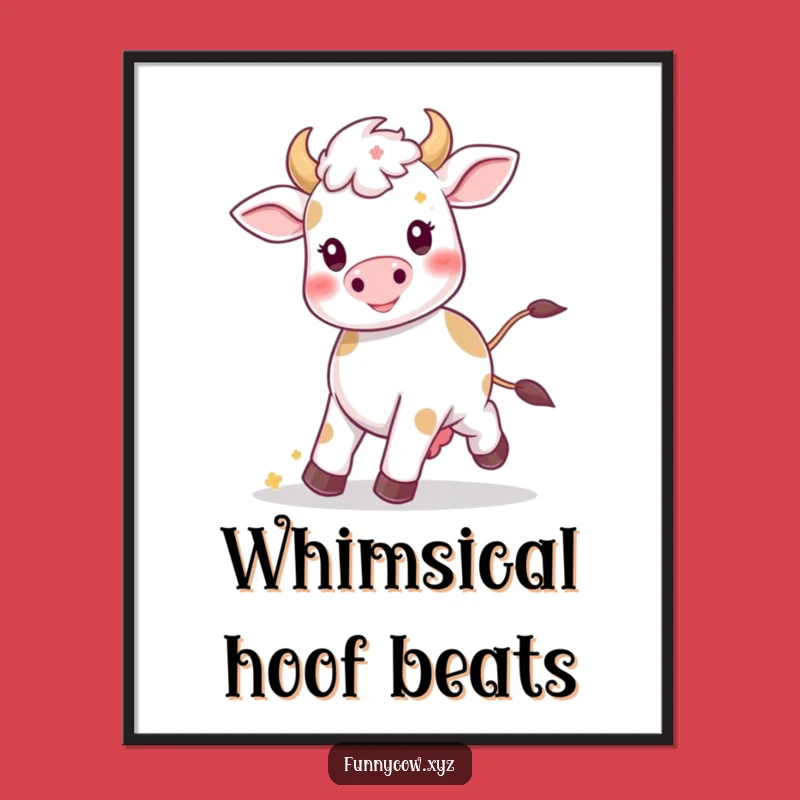 Funny Kawaii Cow Prancing Digital Art: Instant Joyful Decor, Perfect Funny Gift