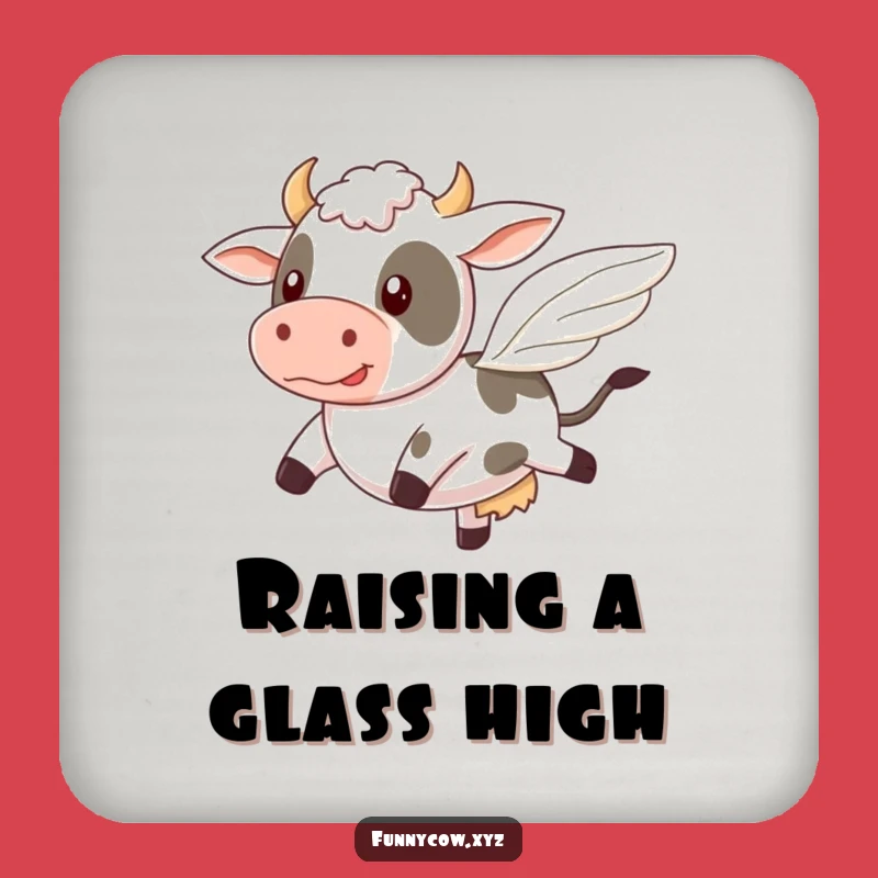 Wobbly Wings Cow Funny Coaster - Comical Farm Art Drink Gift