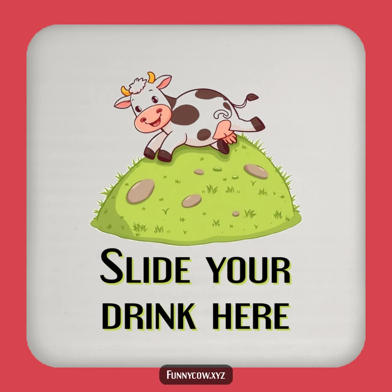 Happy Cow Slide Funny Coaster - Farm Animal Art Drink Gift
