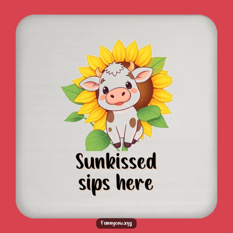 Funny Curious Cow Sunflower Coaster - Protect Surfaces with Charm!