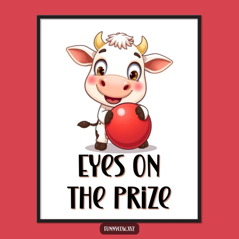 Funny Cow Bouncing Ball Poster - Adorable Cheerful Eyed Cow Art Print