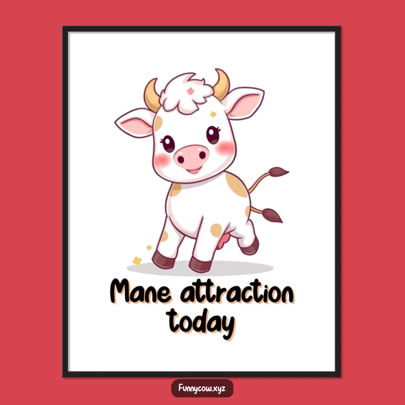 Funny Kawaii Cow Prancing Poster: Whimsical Floral Art, Great Funny Gift