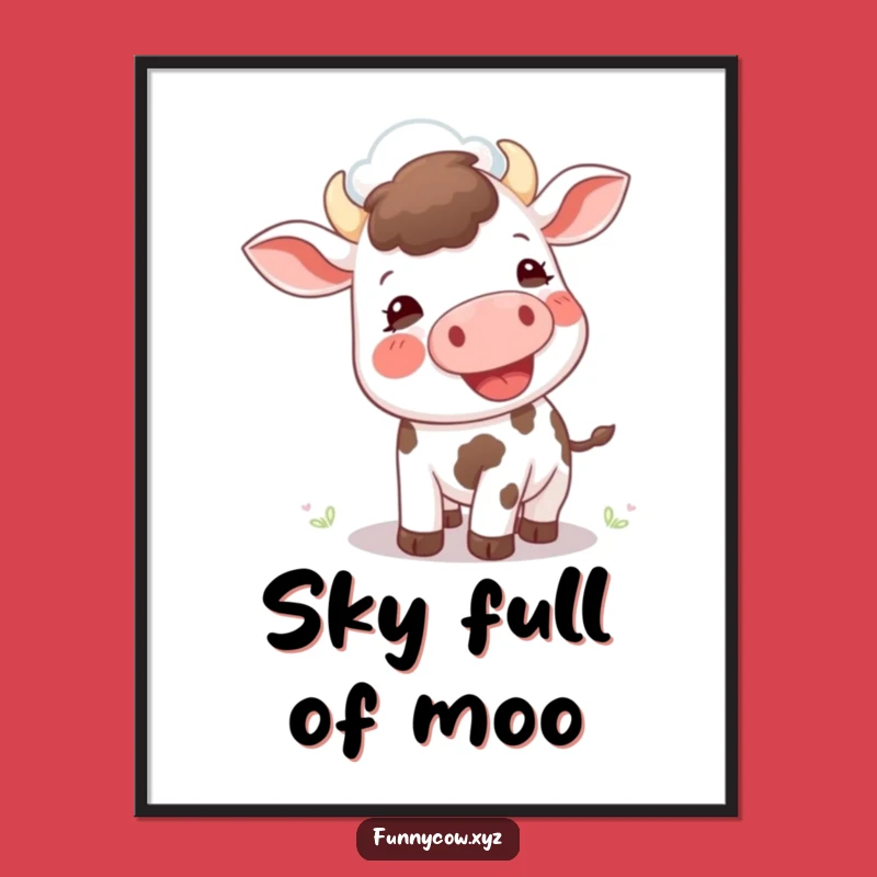Funny Mooing Cow Cloud Poster: Whimsical Farm Art Print