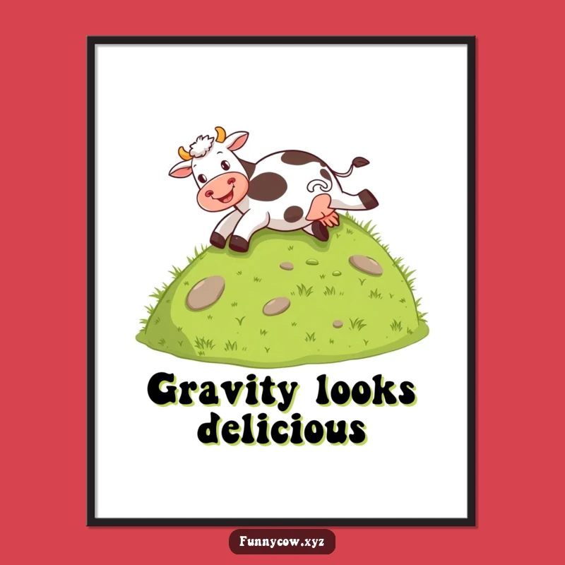 Joyful Cow Slide Funny Poster - Hilarious Farm Animal Wall Art Gift