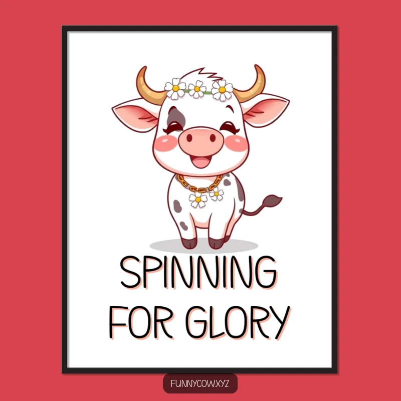 Funny Cow Daisy Chain Spinning Poster: Hilarious Farm Animal Art Print