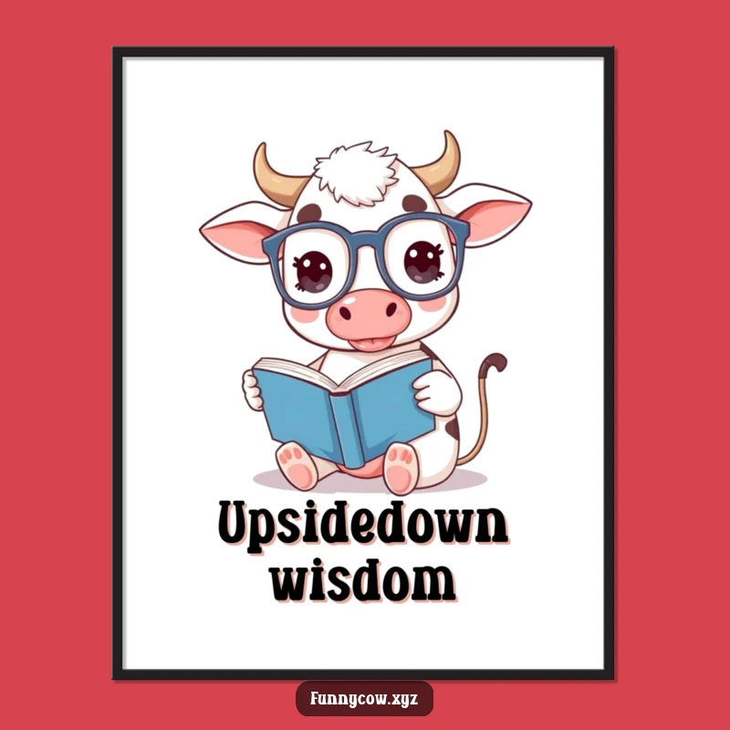 Funny Bookworm Cow Poster: Literary Humor Art, Great Funny Gift