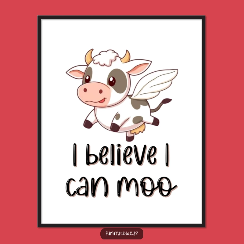 Wobbly Wings Cow Funny Poster - Comical Farm Animal Art Gift