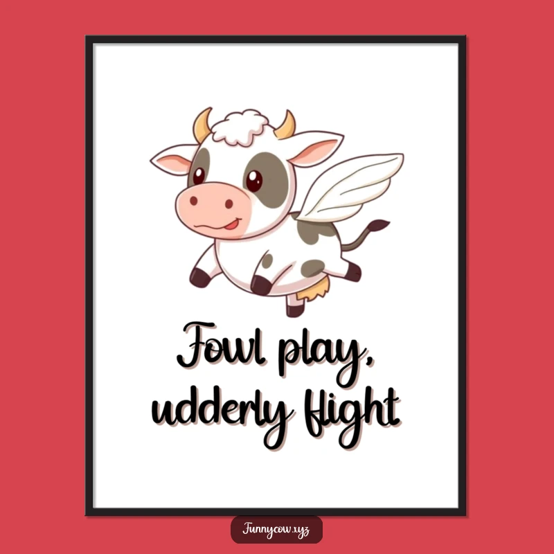 Free Printable Wall Art: Comical Flying Cow Humorous Downloadable Decor