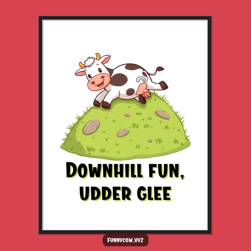 Free Printable Wall Art: Cow Sliding Grassy Hill Humorous Downloadable Decor