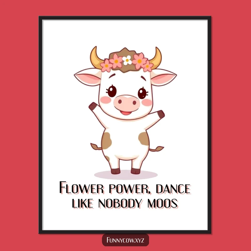 Free Printable Wall Art: Dancing Cow & Flower Crown, Downloadable Joy!