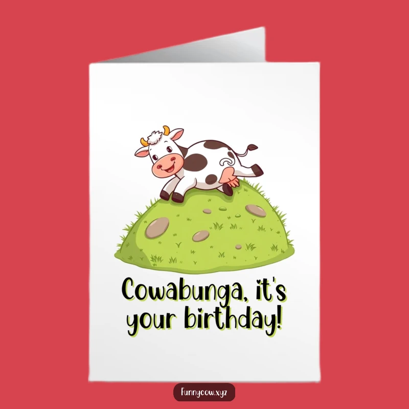 Free Printable Birthday Card: Cow Sliding Hill Humorous Downloadable Gift