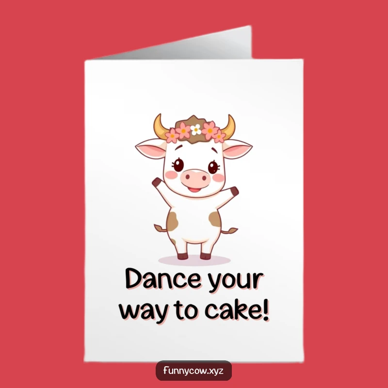 Free Printable Birthday Card: Dancing Cow, Flower Crown, Downloadable Fun!