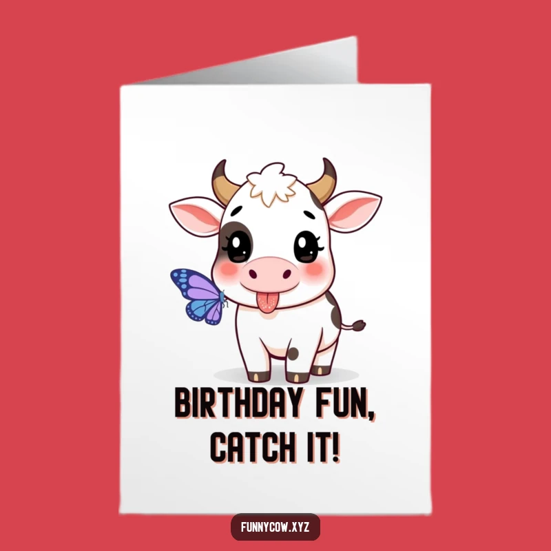 Free Printable Cow Birthday Card: Playful Tongue-Out Cow Downloadable Gift