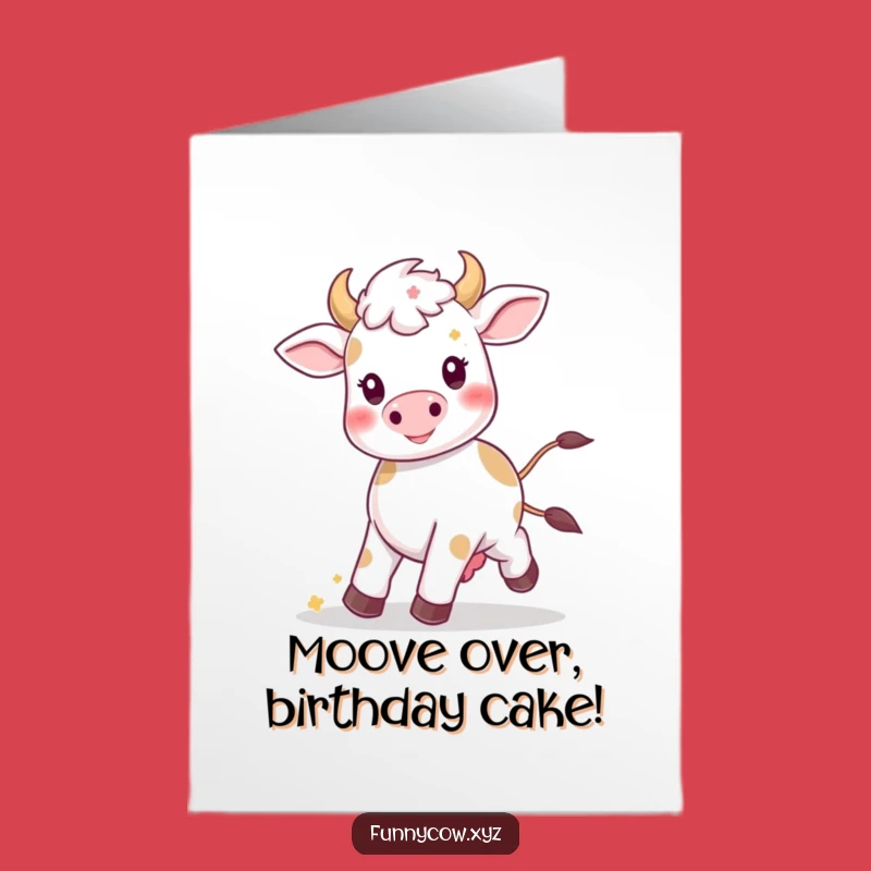 Free Printable Kawaii Cow Birthday Card: Cute Dancing Cow Downloadable Gift