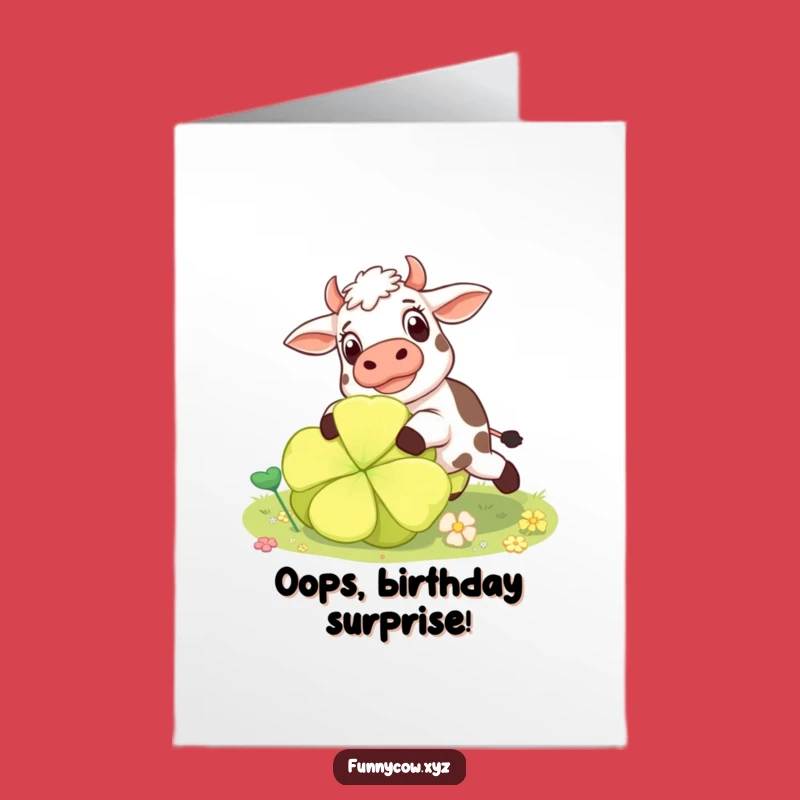 Free Printable Cow Birthday Card: Surprised Cow Tripping Downloadable Gift