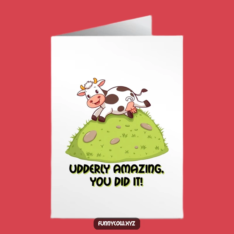 Free Printable Congrats Card: Cow Sliding Hill Humorous Downloadable Gift