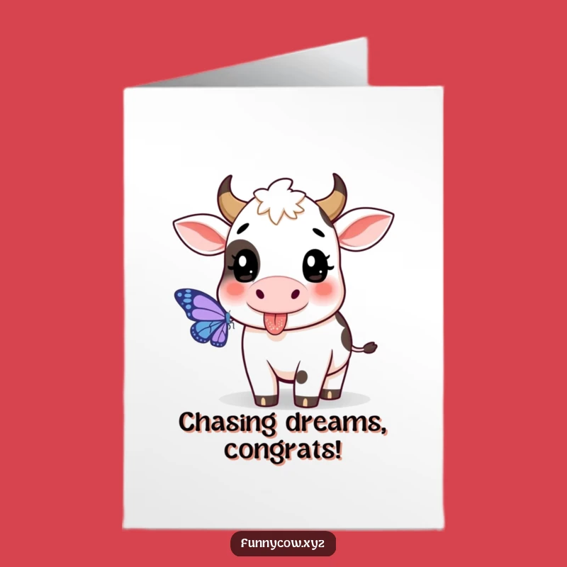 Free Printable Cow Congratulations Card: Playful Butterfly Chase Downloadable Gift