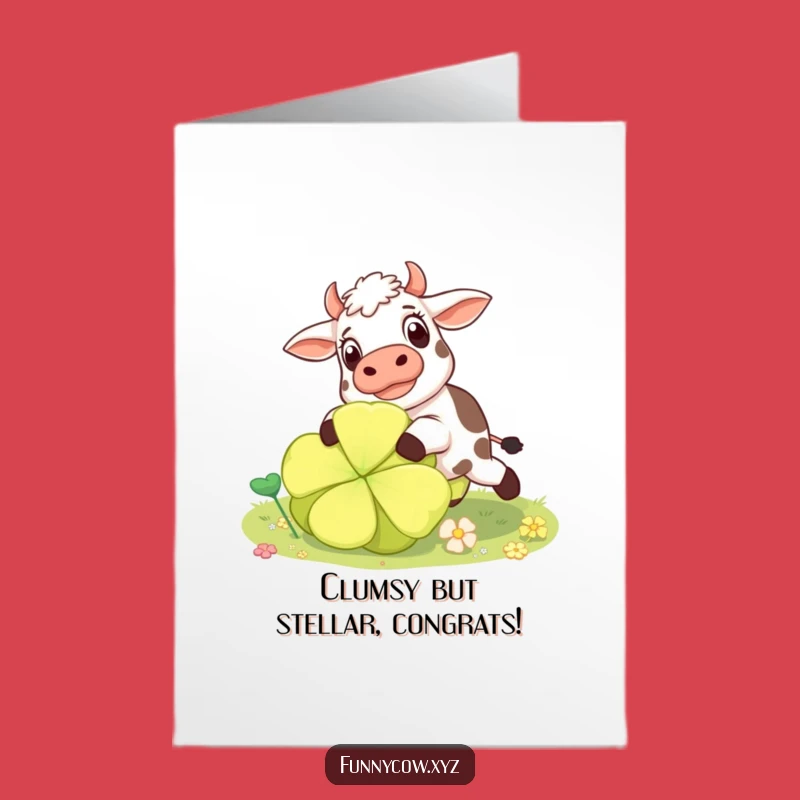 Free Printable Cow Congratulations Card: Surprised Tripping Bovine Downloadable Gift