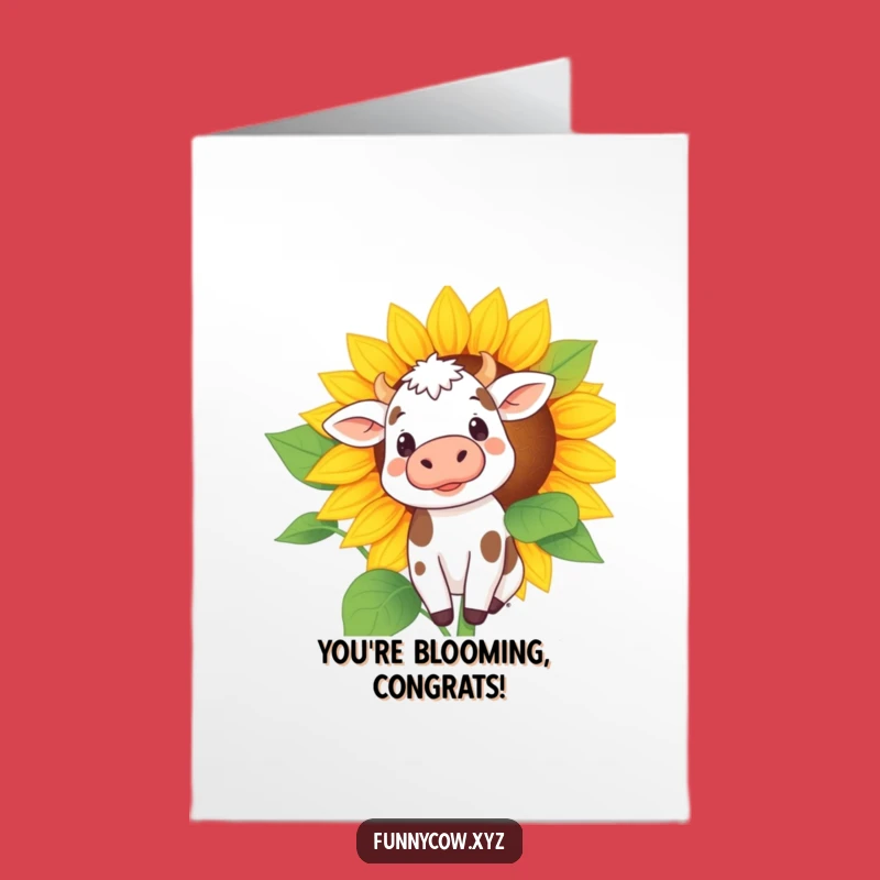 Free Printable Congrats Card: Curious Cow, Sunflower Peek, Downloadable!