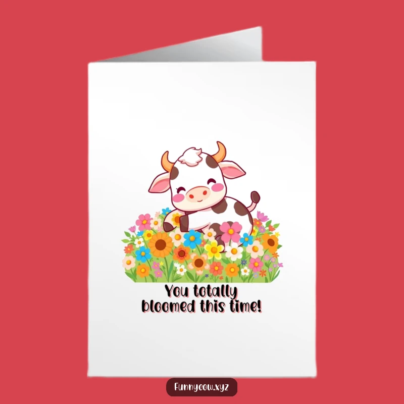 Free Printable Congrats Card: Funny Cow in Flowers, Cheerful Downloadable Gift