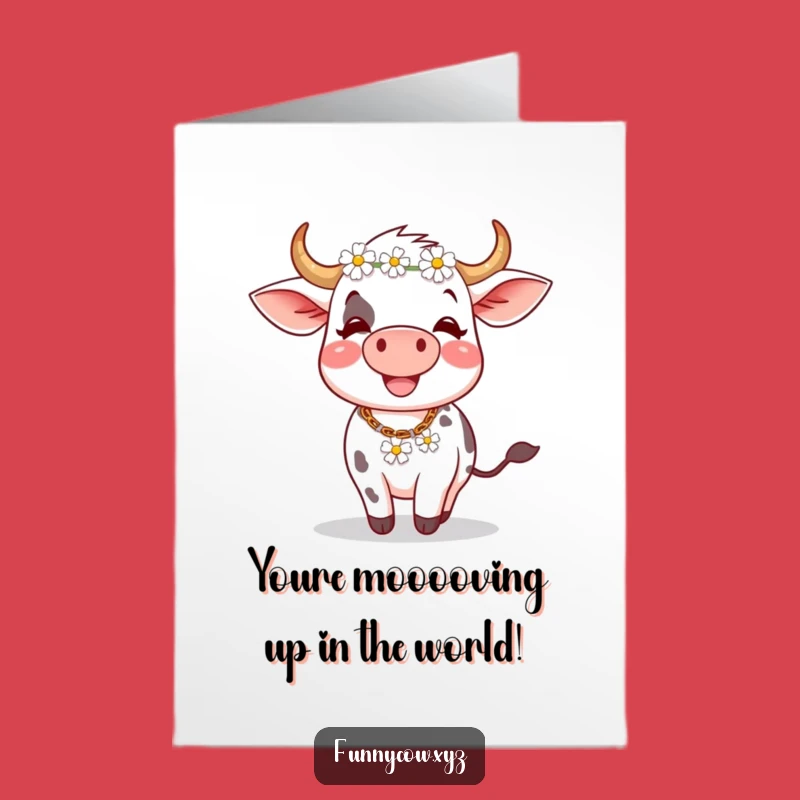 Free Printable Congrats Card: Silly Spinning Cow, Joyful Downloadable Celebration Art