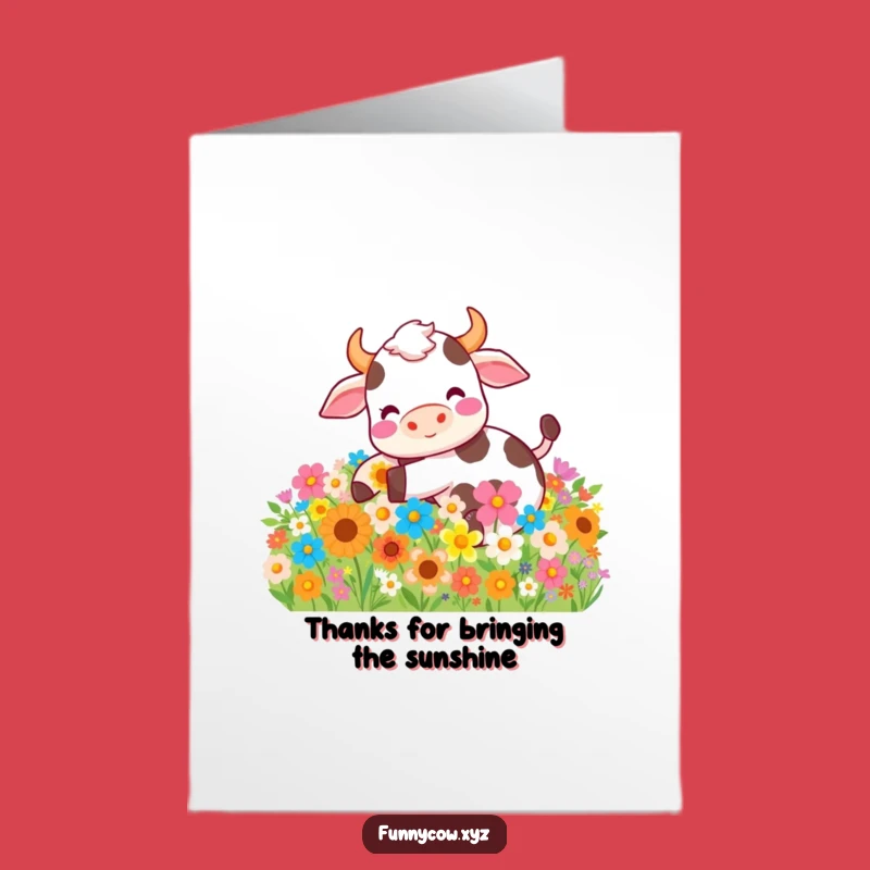Free Printable Thank You Card: Funny Cow in Flowers, Sweet Downloadable Gift