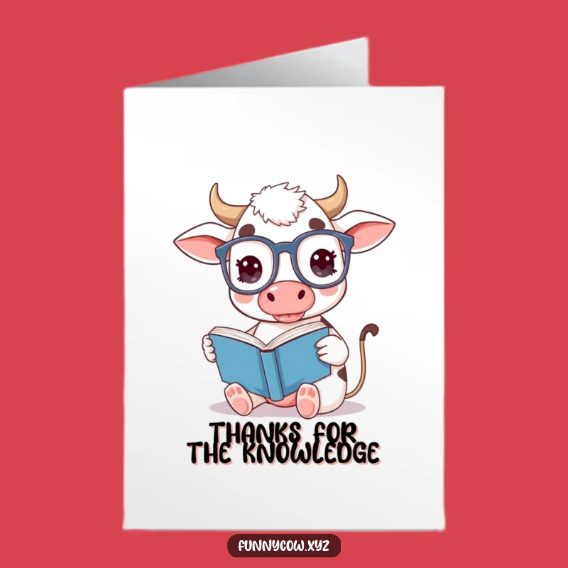Free Printable Thank You Card: Funny Spectacled Cow Reading Downloadable Gift