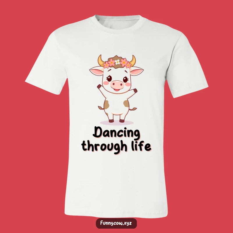 Funny Cow Flower Crown Dance T-Shirt - Silly Two-Step Tee