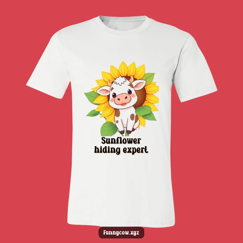 Funny Spotted Cow Sunflower T-Shirt - Cute Peeking Cow Tee