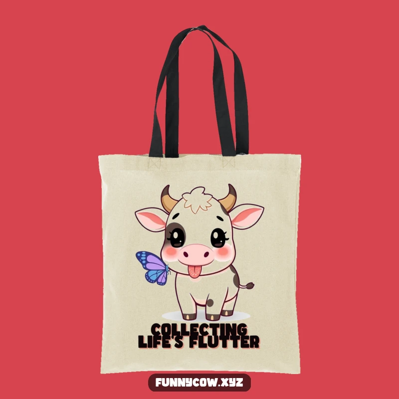 Funny Playful Cow Tote Bag: Butterfly Hunter, Perfect Funny Gift