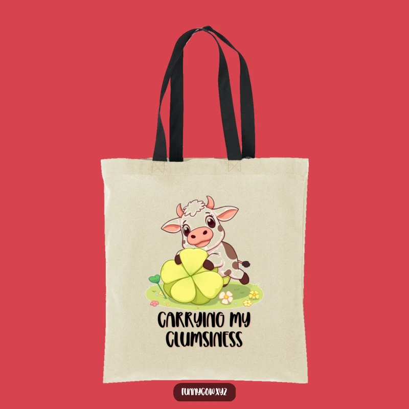 Funny Surprised Cow Tote Bag: Clover Mishap Carry-all, Perfect Funny Gift
